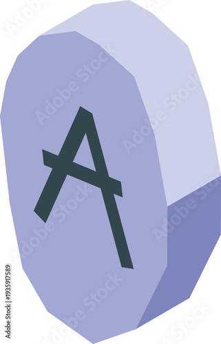 Low poly style purple chip with letter a representing cryptocurrency investment, isolated on white background