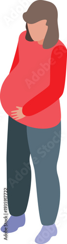 Pregnant woman holding her belly, an isometric icon representing motherhood and the joy of expecting a child