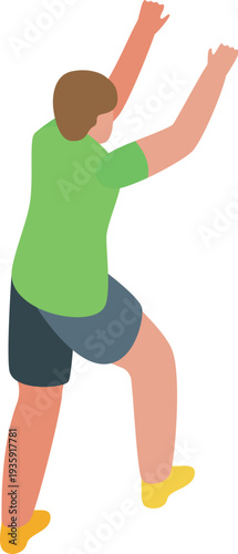 Young climber is ascending a wall using both hands and feet, showcasing strength and determination in extreme sport