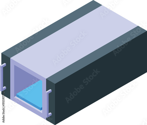 Metal mortuary fridge preserving body, modern funeral home equipment, isometric vector illustration