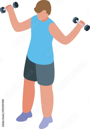 Sportsman exercising with dumbbells, promoting healthy lifestyle and active living