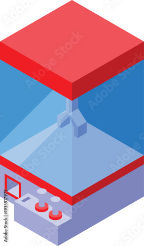 Claw crane arcade game machine with joystick and buttons isometric illustration