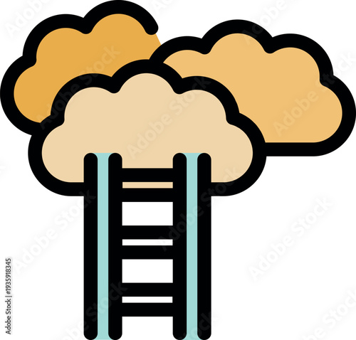 Cartoon ladder leading to clouds representing achieving goals, aspirations, and dreams