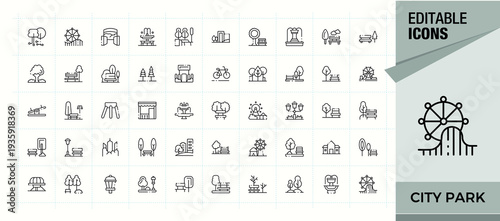 City Park vector line icon set. Collection of simple line web icons. Editable vector. Park line icon set. Related to recreation, park, playground, town, outdoor, land and more.