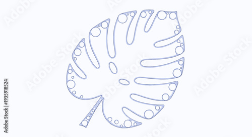 Monstera Deliciosa Leaf Simple Line Drawing.