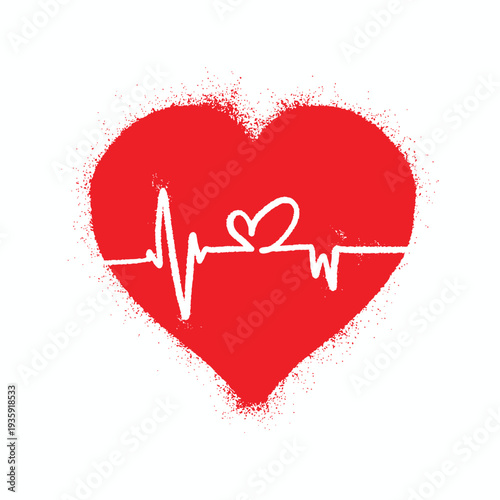 Red heart with white ECG line and small heart symbol, depicting love and health.