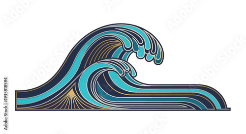 Ocean Wave Illustration with Blue Swirling Patterns.