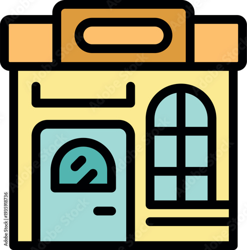Colorful icon of a power supply company building, representing energy distribution and utility services