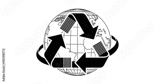 Recycling Symbol on Globe Illustration.