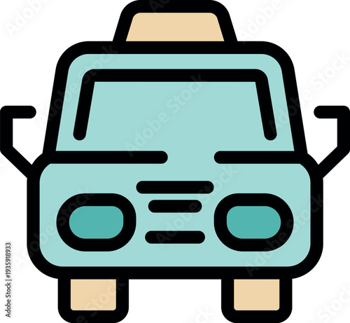 Front view of a taxi cab icon representing urban mobility and passenger transportation services
