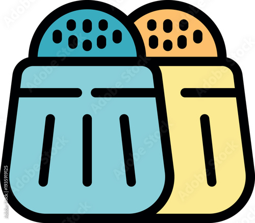 Colorful salt and pepper shakers stand ready to enhance culinary creations