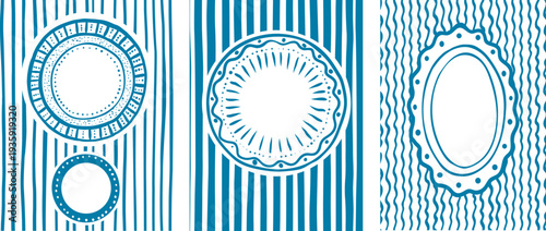 Decorative Plate Frames Set with Seamless Striped Backgrounds