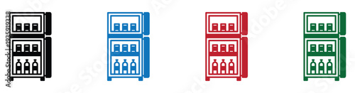 Four colorful modern refrigerators isolated on white background for kitchen design and appliance concept