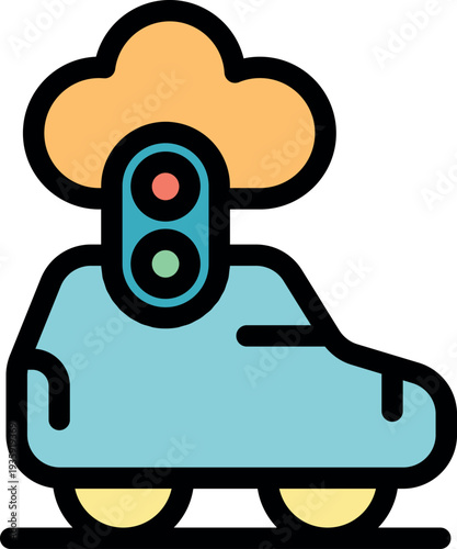 Self driving vehicle controlled by cloud computing with traffic lights showing green light, symbolizing smooth operation and connectivity