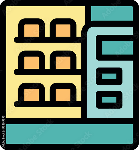 Vending machine offering various snacks and beverages, featuring a digital display and control panel for user interaction
