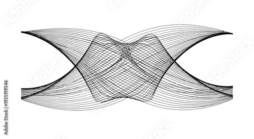 Abstract black and white twisted ribbon design element.