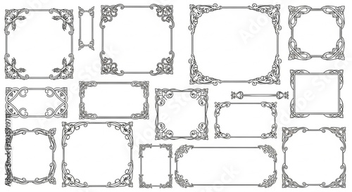 Collection of ornate vintage decorative borders and frames.