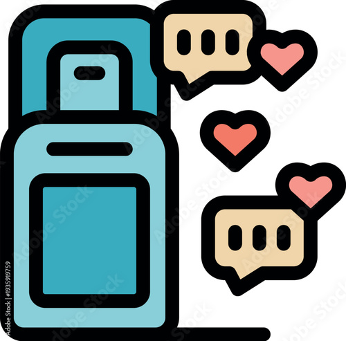 Cosmetic product with chat bubbles and hearts symbolizing positive feedback, reviews, and customer engagement on social media platforms
