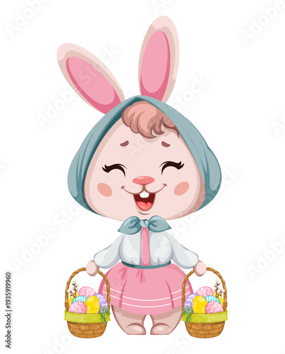 Happy Easter. Cute cartoon rabbit