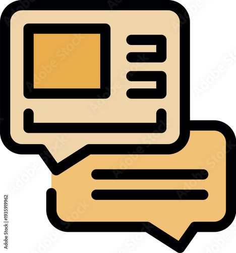 Two speech bubbles represent sending multimedia content, such as photos, along with text messages in an online chat