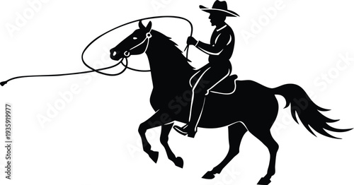 Cowboy riding a horse with a lasso