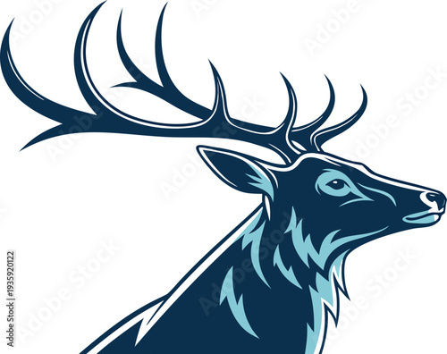 Deer head with large antlers on white background