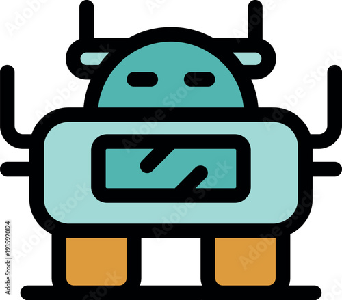 Cartoon space robot exploring a new planet, with antennae receiving signals and futuristic design