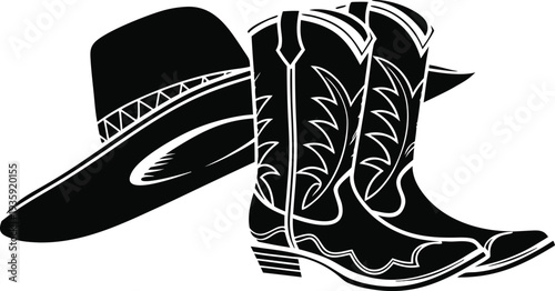 Western cowboy hat and boots silhouette