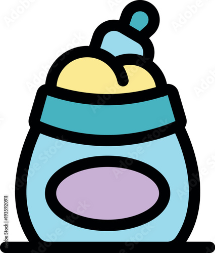 Brightly colored baby bottle illustration with a playful design