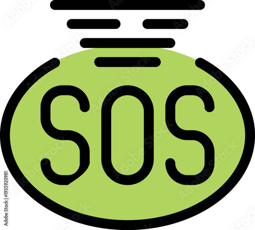 Green oval with sos message sending an emergency alert signal