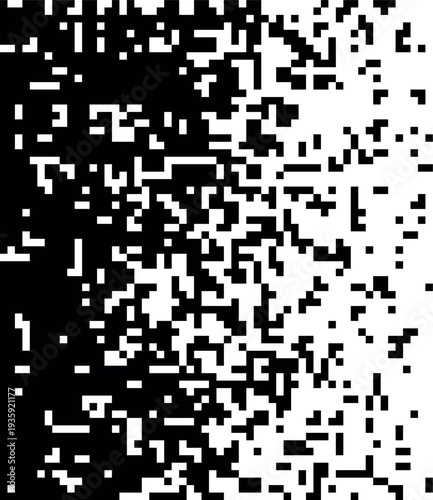 Horizontal gradient pixelation effect. Black noise square