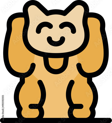 Joyful cartoon dog raising paws with a cheerful smile, conveying happiness and playfulness