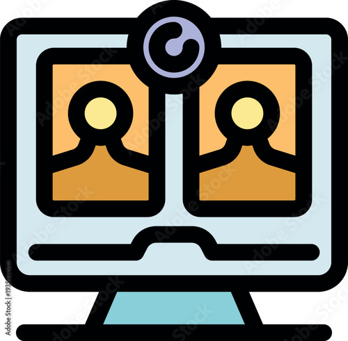 Online meeting connecting two users through video conference software displayed on a computer screen