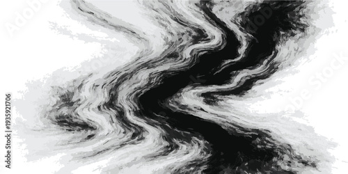 Abstract black and white liquid marble texture background with wavy distorted lines
