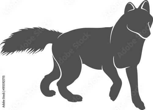 Walking fox black silhouette. Forest animal icon
