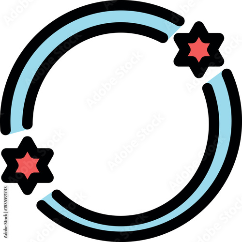 Two stars are rotating, creating a dynamic system visualized by a circular orbit