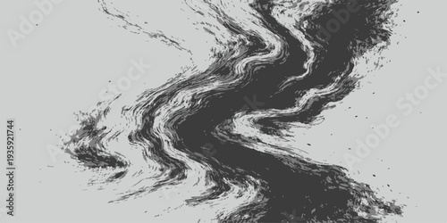 Abstract Black and White Distorted Grunge Texture Background with Fluid Wave Effect
