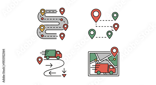Delivery Route Line art vector bold creative color illustration