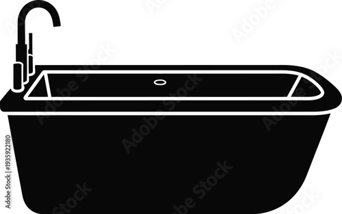 A black freestanding bathtub with a single faucet