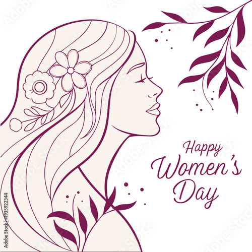 Happy Women’s Day Elegant Female Line Art Silhouette Vector Illustration