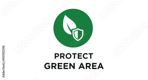 Green area protection sign with a leaf and shield logo on a white background.