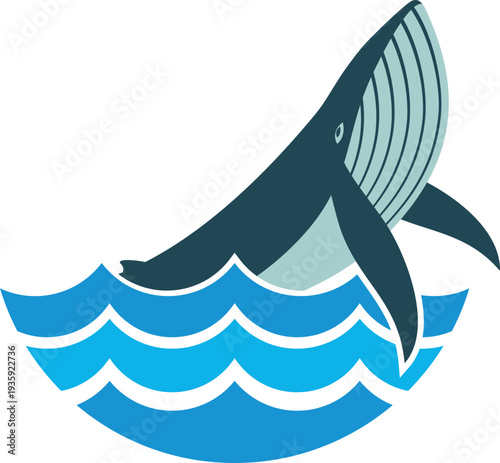 Whale jump from ocean waves. Marine ecology logo