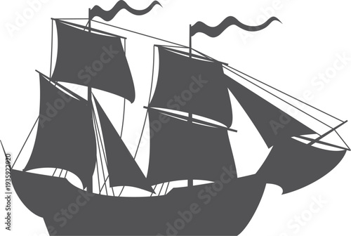 Pirate ship black icon. Sailing galleon boat