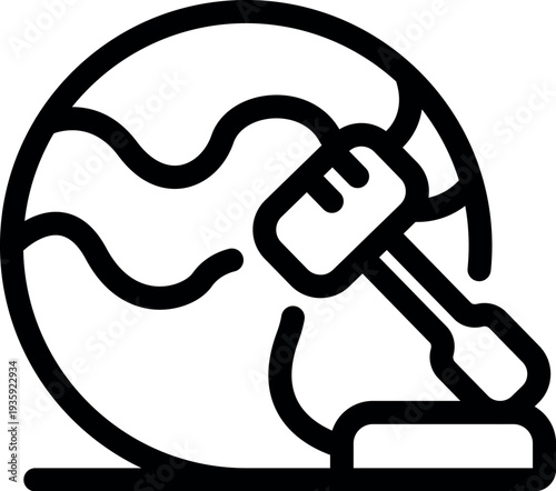 Geological hammer hitting planet earth, symbolizing geological research and exploration of natural resources