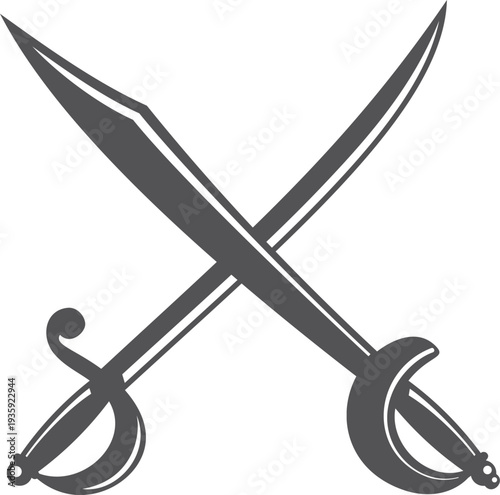 Crossed retro swords black icon. Fight symbol