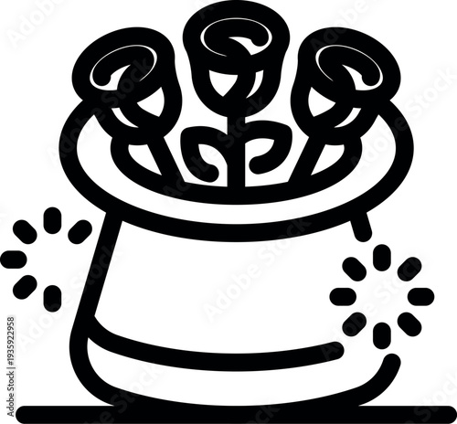 Three roses appearing from a magic hat with sparkles around, a symbol of magic and romanticism