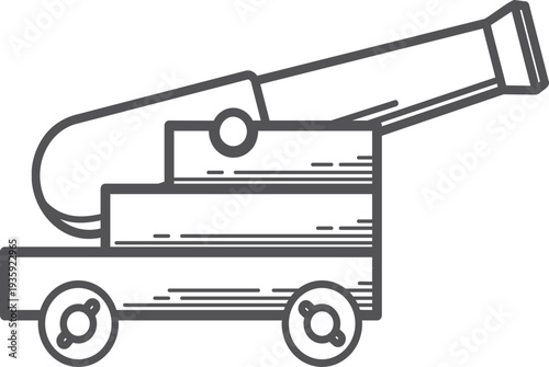 Cannon line icon. Retro army war weapon