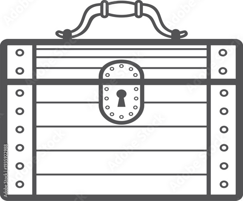 Wooden chest line icon. Pirate treasure symbol