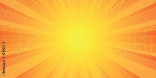 Dynamic anime explosion background with radial comic speed lines and halftone dots - bright burst effect radiating from center for manga panels, action scenes, superhero graphics or retro pop art.