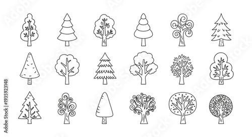 Collection of Simple Line Art Trees.